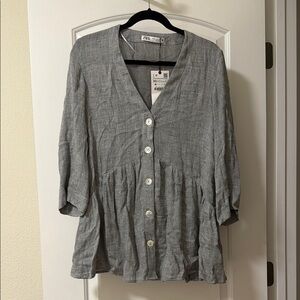 Zara Charcoal Button-Up Women's Blouse